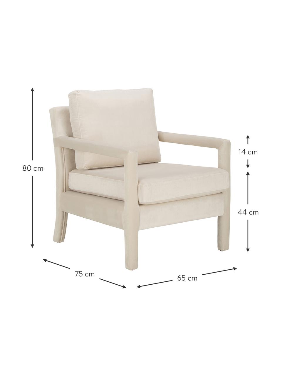 Fluwelen fauteuil Claudette in beige, Bekleding: fluweel (100% polyester), Frame: massief grenenhout, multi, Beige, B 65 x H 75 cm