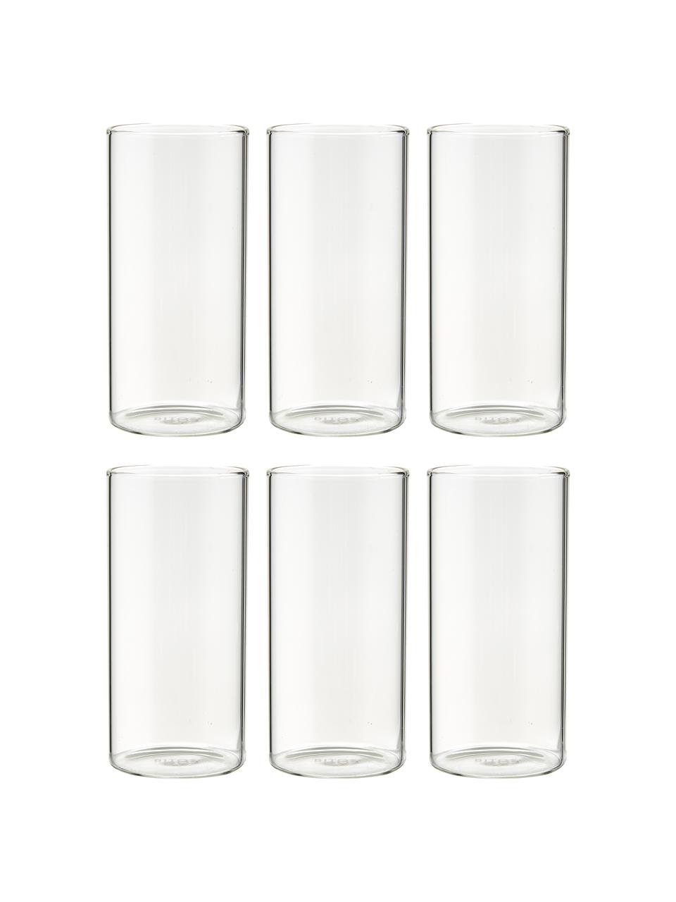 Waterglazen Boro van borosilicaatglas, 6 stuks, Borosilicaatglas, Transparant, Ø 6 x H 12 cm