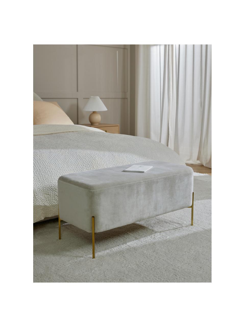Banco de terciopelo Harper, Tapizado: terciopelo de algodón, Patas: metal con pintura en polv, Terciopelo greige, dorado, An 90 x Al 44 cm