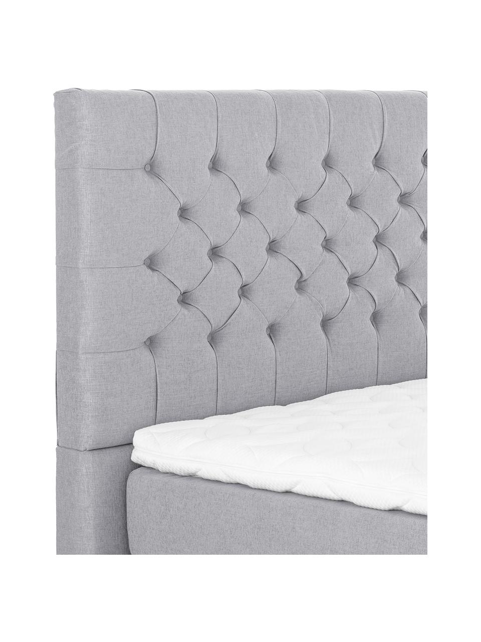 Premium Boxspringbett Phoebe, Matratze: 7-Zonen-Taschenfederkern , Füße: Massives Buchenholz, lack, Grau, 160 x 200 cm