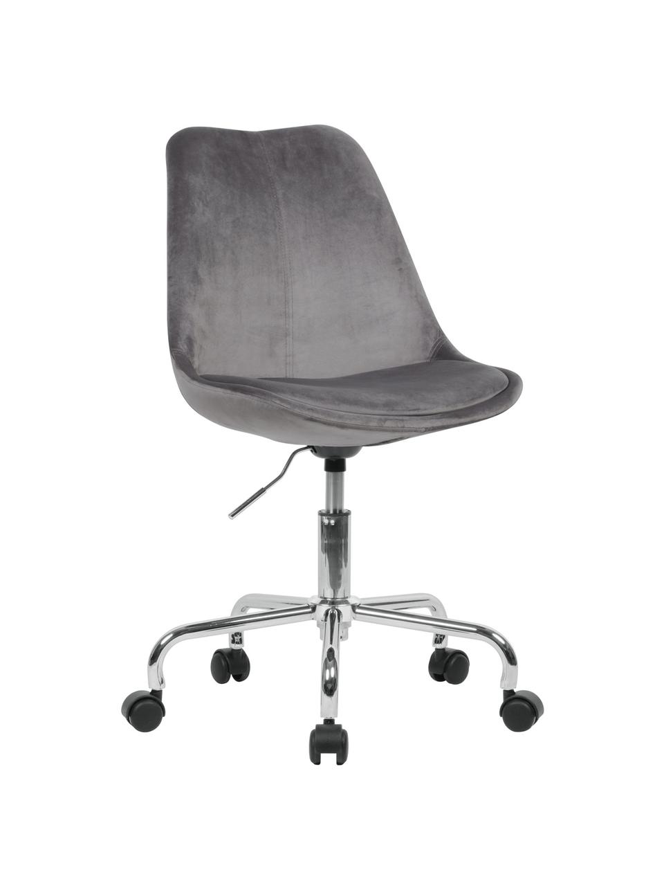 Fluwelen bureaustoel Lenka, in hoogte verstelbaar, Bekleding: fluweel, Frame: verchroomd metaal, Fluweel grijs, B 65 x D 56 cm