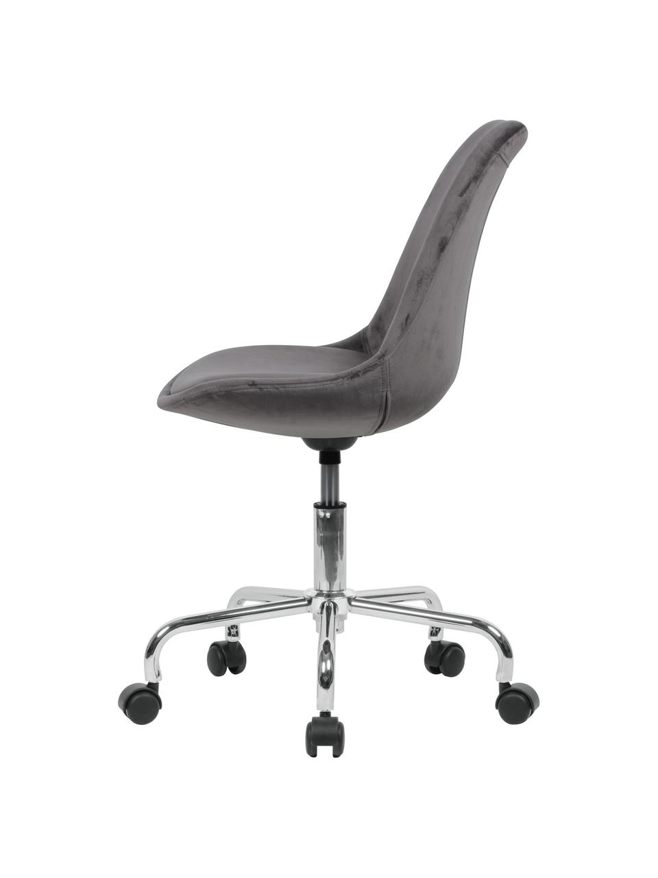Chaise de bureau pivotante en velours Lenka, hauteur ajustable, Velours gris, larg. 65 x prof. 56 cm