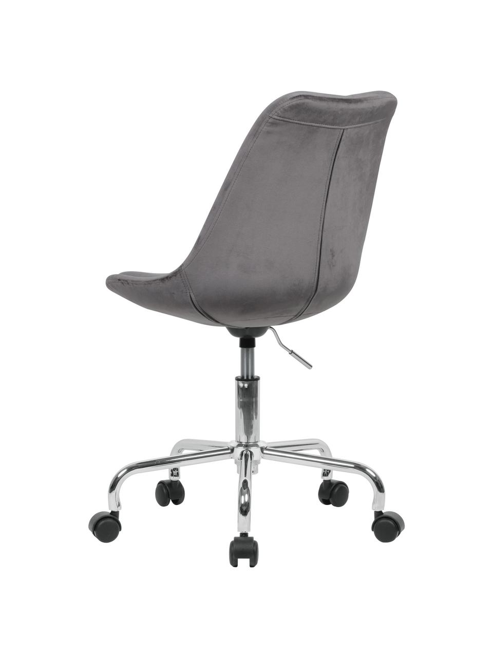 Chaise de bureau pivotante en velours Lenka, hauteur ajustable, Velours gris, larg. 65 x prof. 56 cm