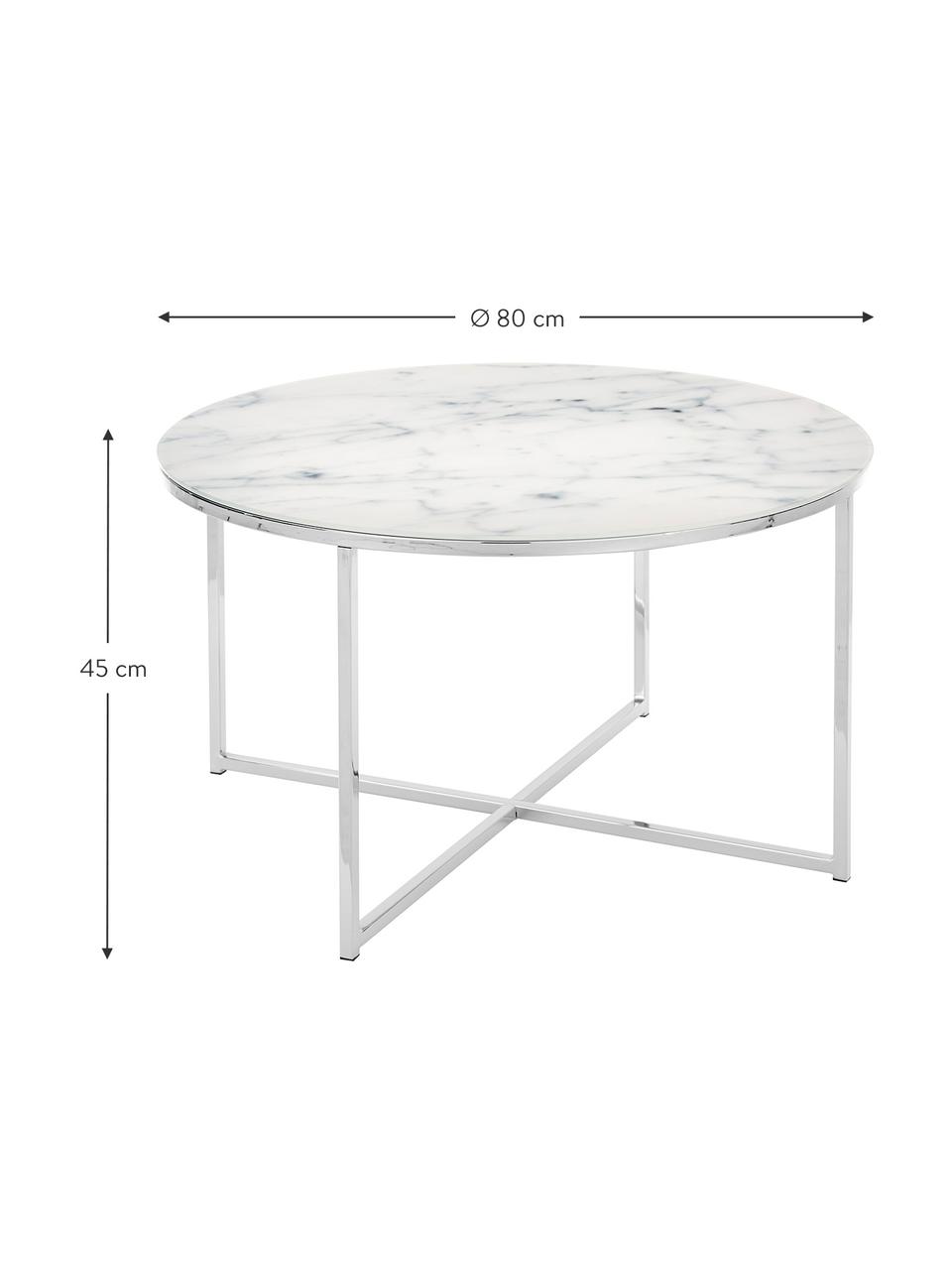 Kulatý konferenční stolek se skleněnou deskou v mramorovém vzhledu Antigua, Bílá v mramorovém vzhledu, chromová, Ø 80 cm