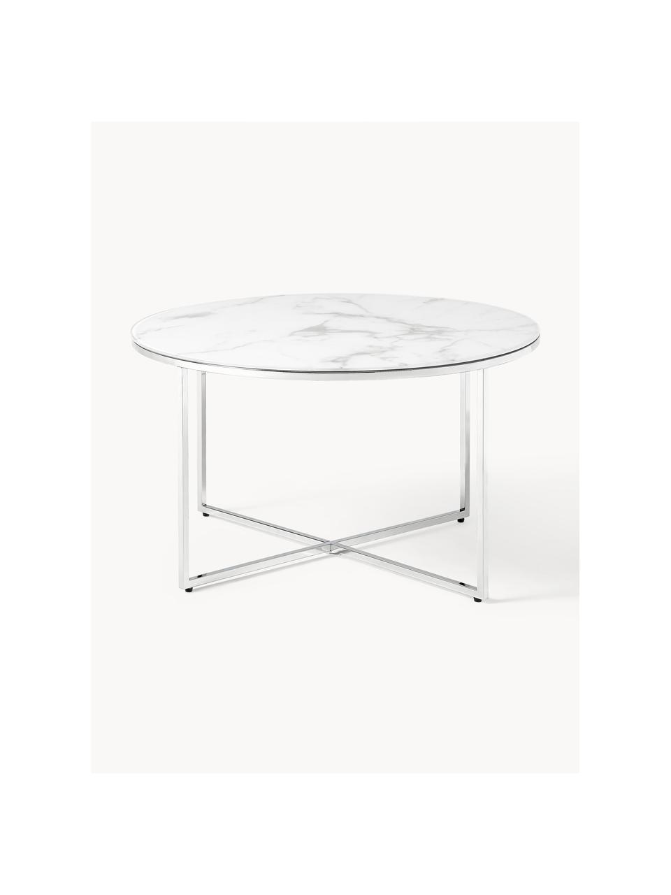 Table basse ronde look marbre Antigua, Blanc look marbre, argenté, Ø 80 cm