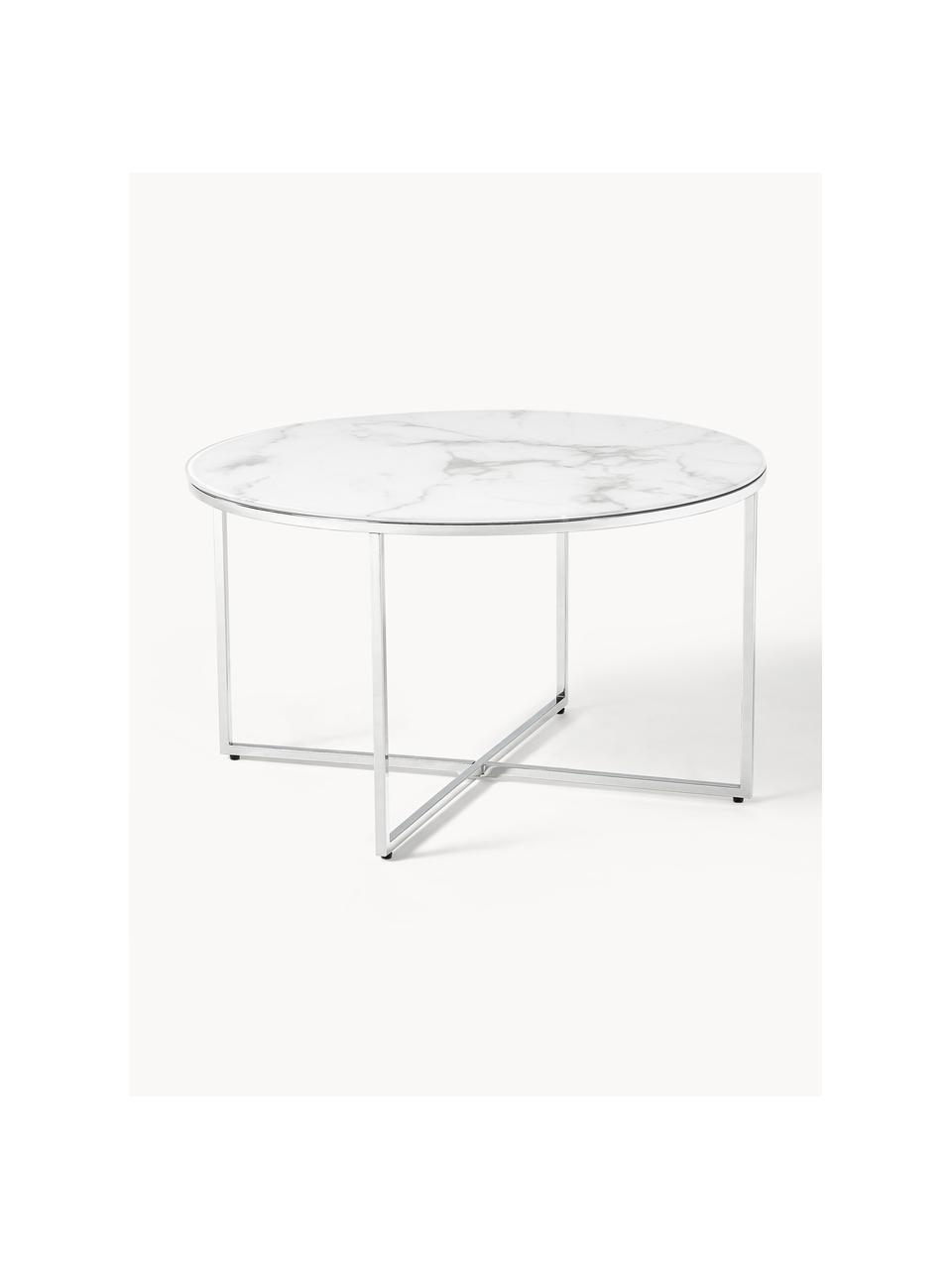 Table basse ronde look marbre Antigua, Blanc look marbre, argenté, Ø 80 cm