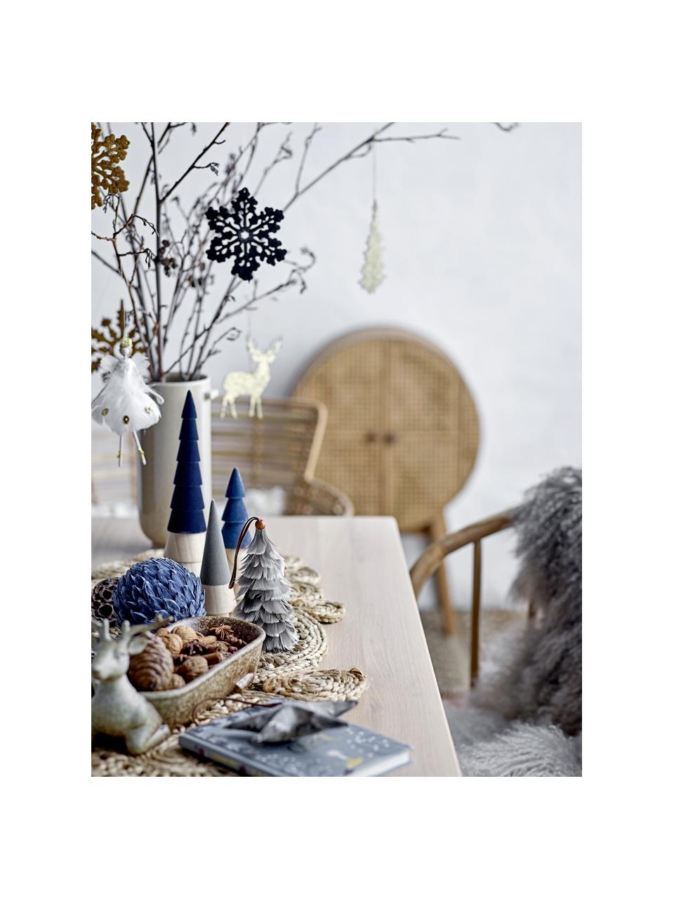 Décoration sapin de Noël Martia, 2 élém., Plumes, Blanc, gris, Ø 8 x haut. 14 cm
