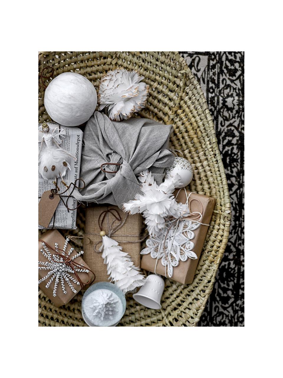 Adornos navideños Martia, 2 uds., Figura: plumas, Blanco, gris, Ø 8 x Al 14 cm