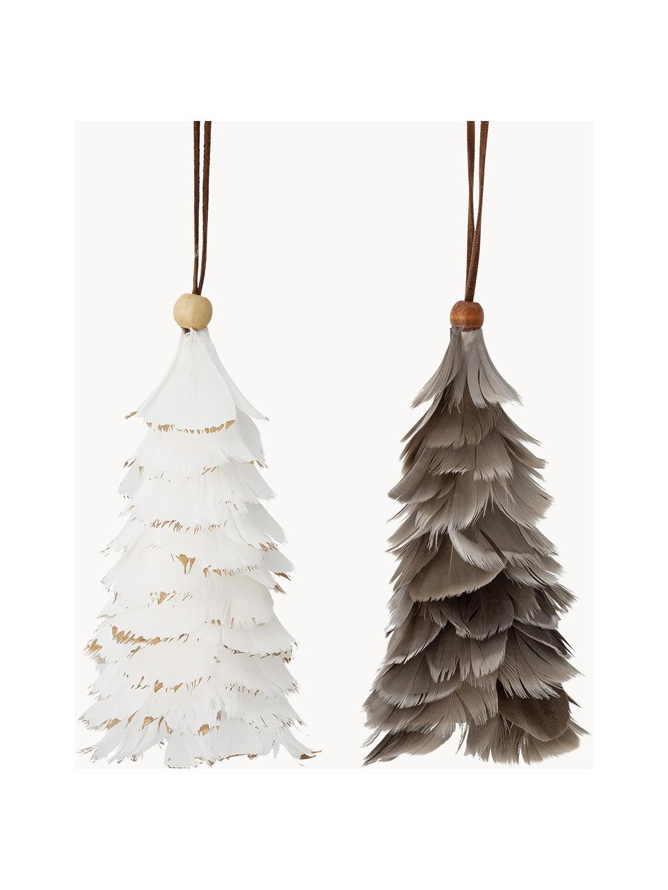 Set 2 ciondoli albero di Natale Martia, Piume, Bianco, grigio, Ø 8 x Alt. 14 cm