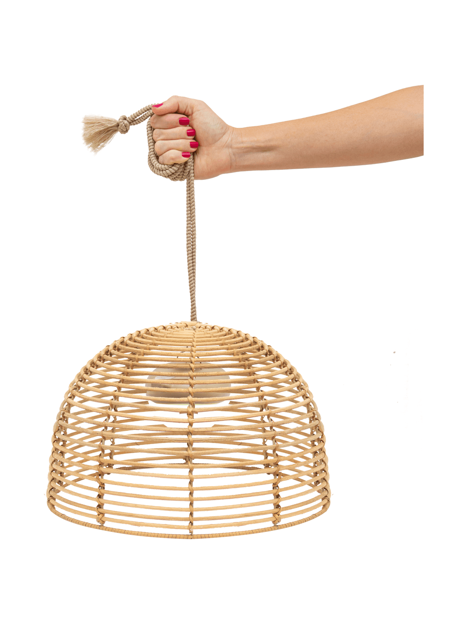 Lámpara de techo artesanal LED Bossa, Lámpara: fibras naturales, Beige, Ø 35 x Al 22 cm