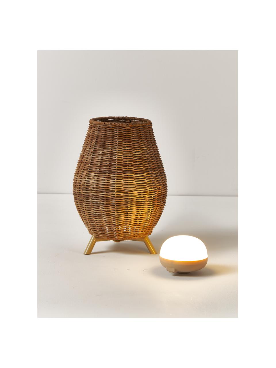 Přenosná stmívatelná exteriérová stolní LED lampa s dálkovým ovládáním Saona, Přírodní vlákno, Hnědá, Ø 23 cm, V 33 cm