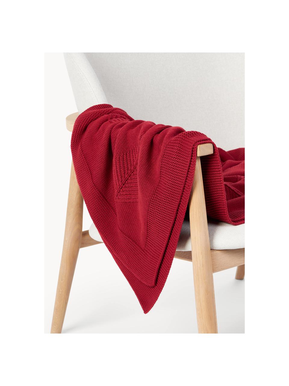 Plaid en coton avec motif hivernal Beryl, 100% coton, Rouge, larg. 130 x long. 170 cm