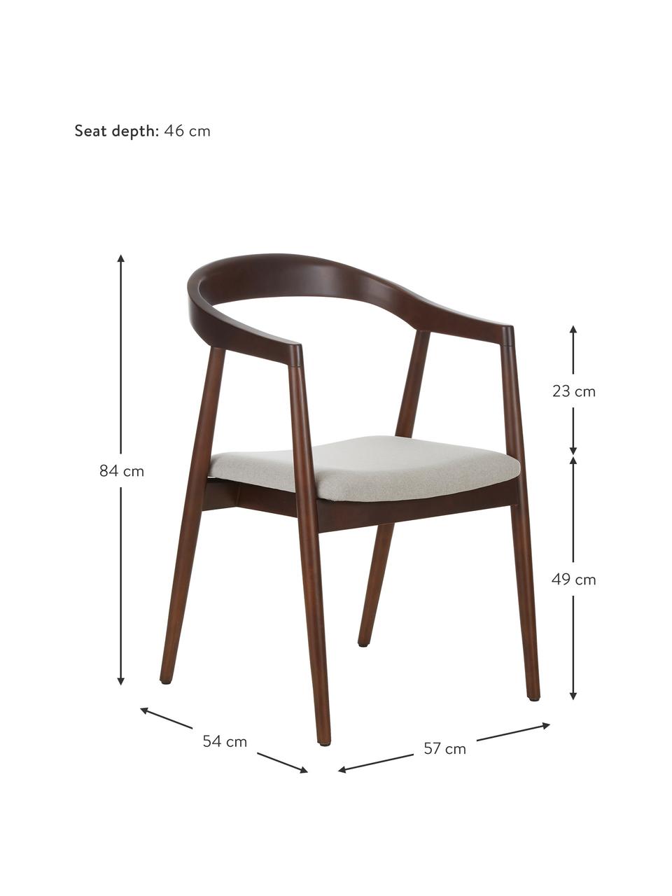 Holz-Armlehnstuhl Lloyd mit gepolsterter Sitzfläche, Bezug: Polyester Der hochwertige, Gestell: Birkenholz, Sperrholz, Beige, Birke, B 57 x T 54 cm