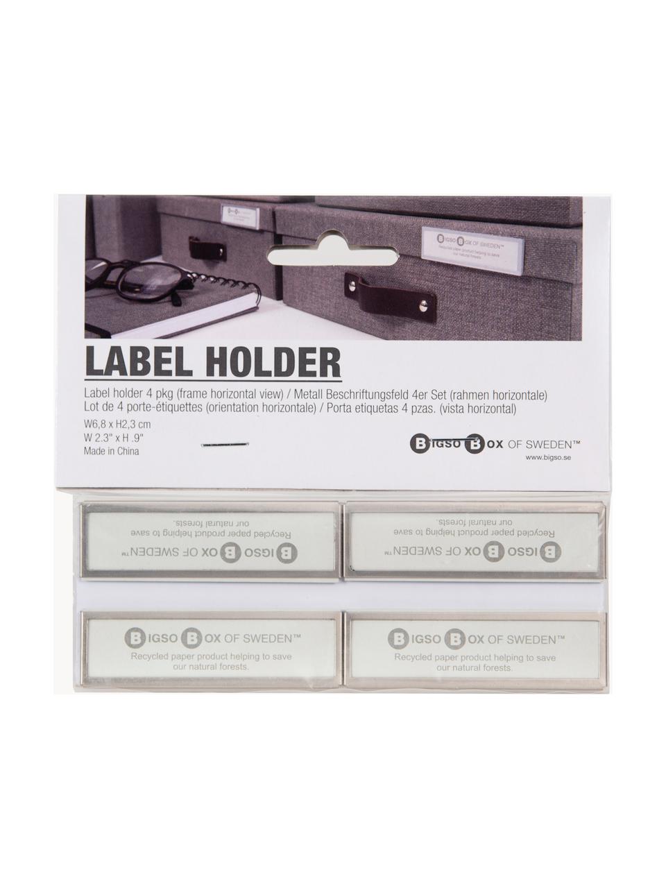 Porte-étiquettes horizontaux Label, 4 pièces, Métal, enduit, Argenté, larg. 7 x haut. 2 cm