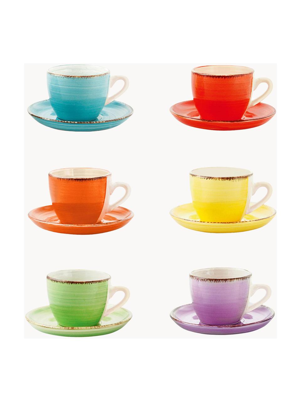 Set di 6 tazzine da caffè dipinte a mano con piattino Baita, Gres (pietra dolomitica) dipinta a mano, Multicolore, Ø 7 x Alt. 6 cm, 90 ml