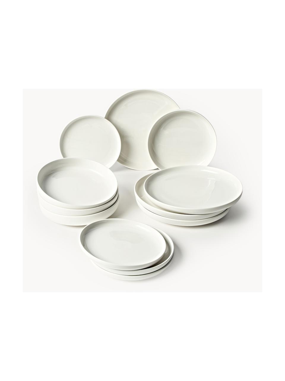 Set 12 piatti in porcellana Nessa, 4 persone, Porcellana a pasta dura di alta qualità, Bianco latte lucido, 4 persone (12 pz)