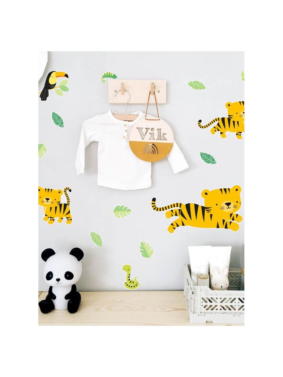 Set de pegatinas de pared Jungle Tiger, 17 pzas., Plástico, Multicolor, An 35 x Al 50 cm