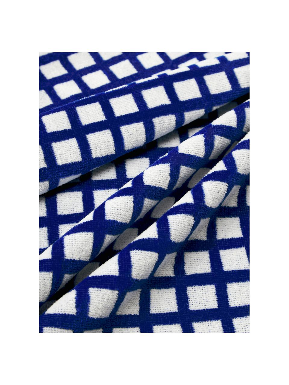 Ręcznik plażowy z bawełny Fancy, Ciemny niebieski, biały, S 90 x D 170 cm