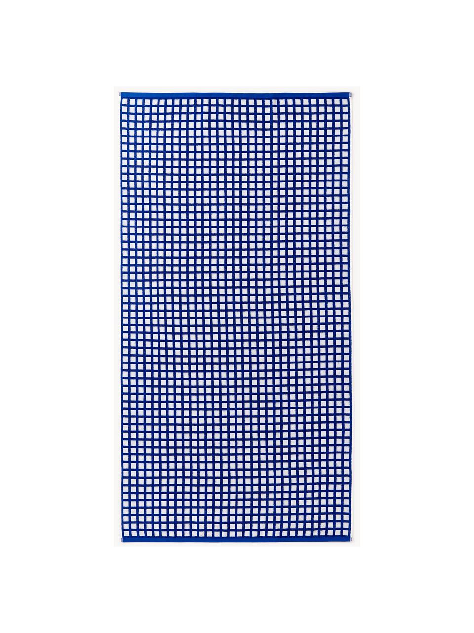 Ręcznik plażowy z bawełny Fancy, Ciemny niebieski, biały, S 90 x D 170 cm