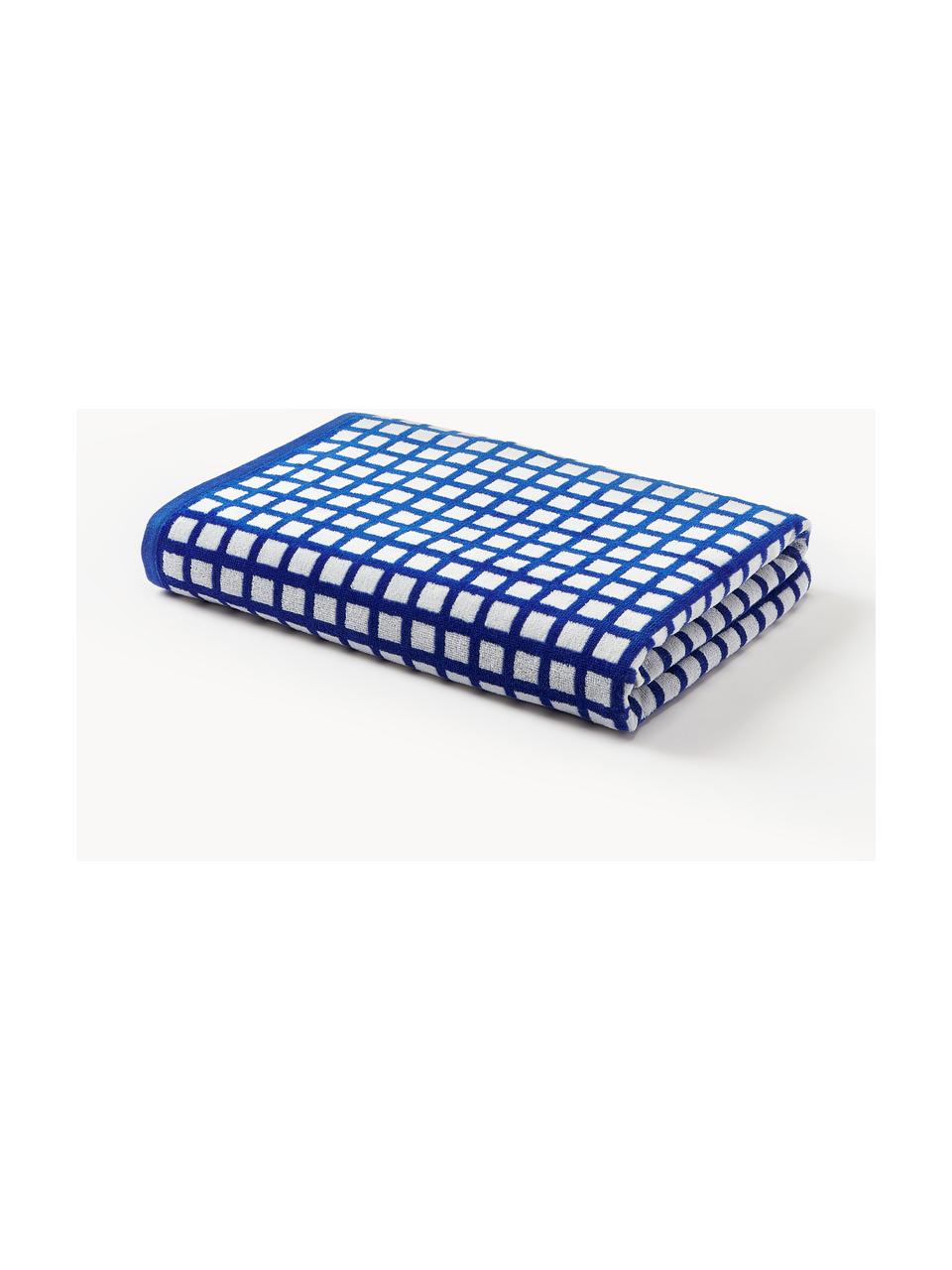 Fouta en coton Fancy, Bleu foncé, blanc, larg. 90 x long. 170 cm