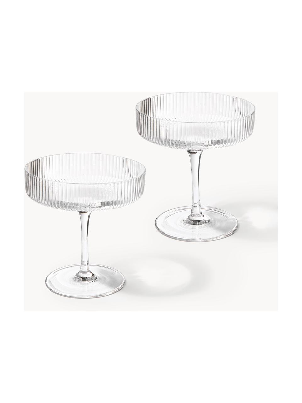 Coupes à champagne striées soufflées bouche Ripple, 2 pièces, Verre, soufflé bouche, Transparent, haute brillance, Ø 11 x haut. 11 cm, 150 ml