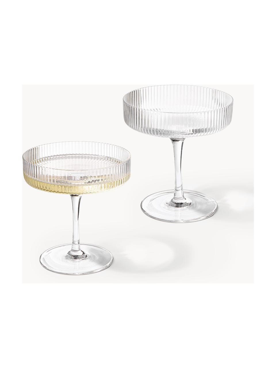 Coupes à champagne striées soufflées bouche Ripple, 2 pièces, Verre, soufflé bouche, Transparent, haute brillance, Ø 11 x haut. 11 cm, 150 ml