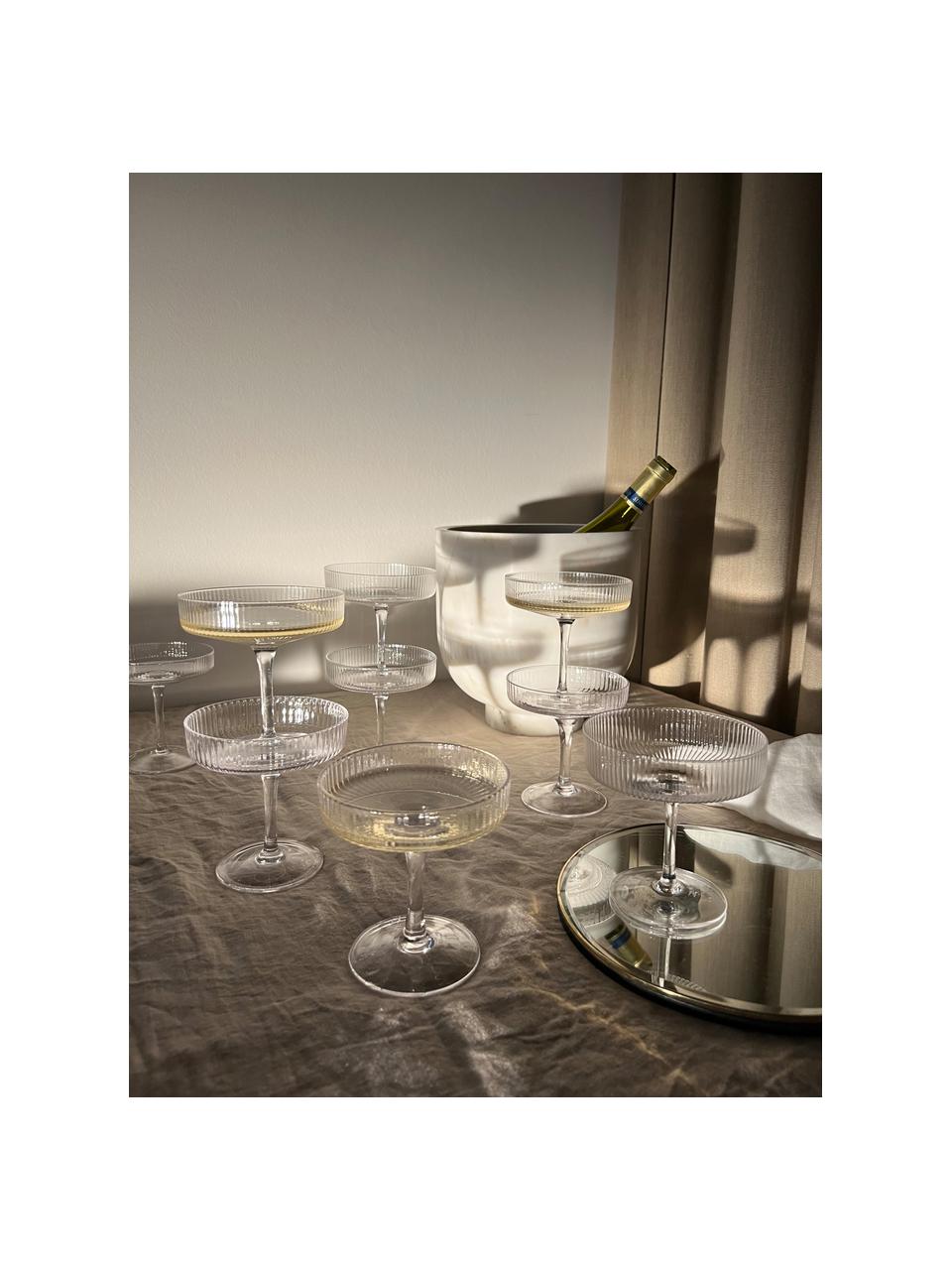 Mundgeblasene Champagnerschalen Ripple mit Rillenrelief, 2 Stück, Glas, mundgeblasen, Transparent, glänzend, Ø 11 x H 11 cm, 150 ml