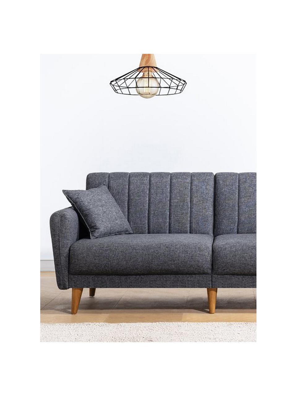 Sofa rozkładana Aqua (3-osobowa), Tapicerka: len, Stelaż: drewno rogowe, metal, Nogi: drewno naturalne, Ciemny szary, S 202 x G 85 cm