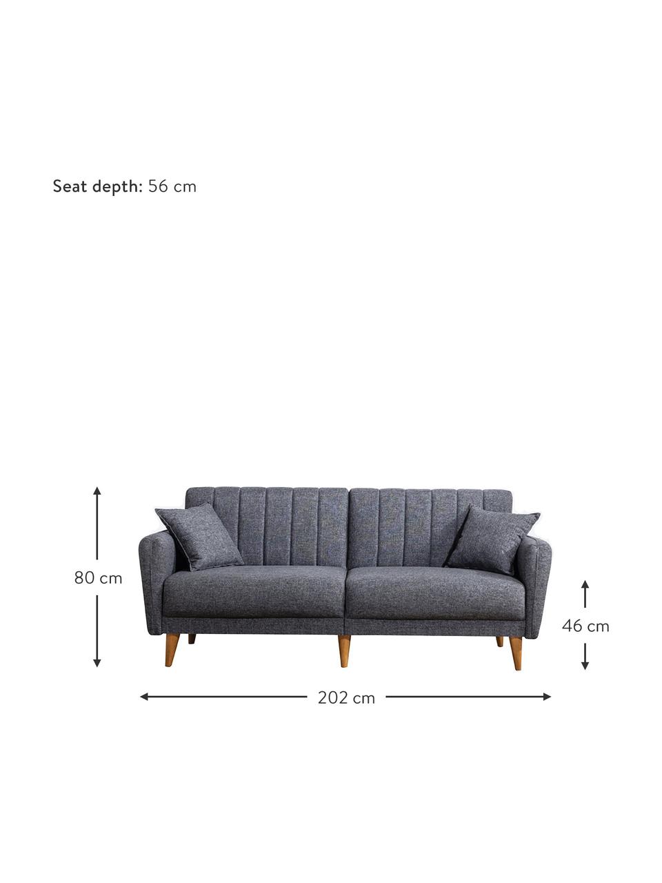 Sofa rozkładana Aqua (3-osobowa), Tapicerka: len, Stelaż: drewno rogowe, metal, Nogi: drewno naturalne, Ciemny szary, S 202 x G 85 cm