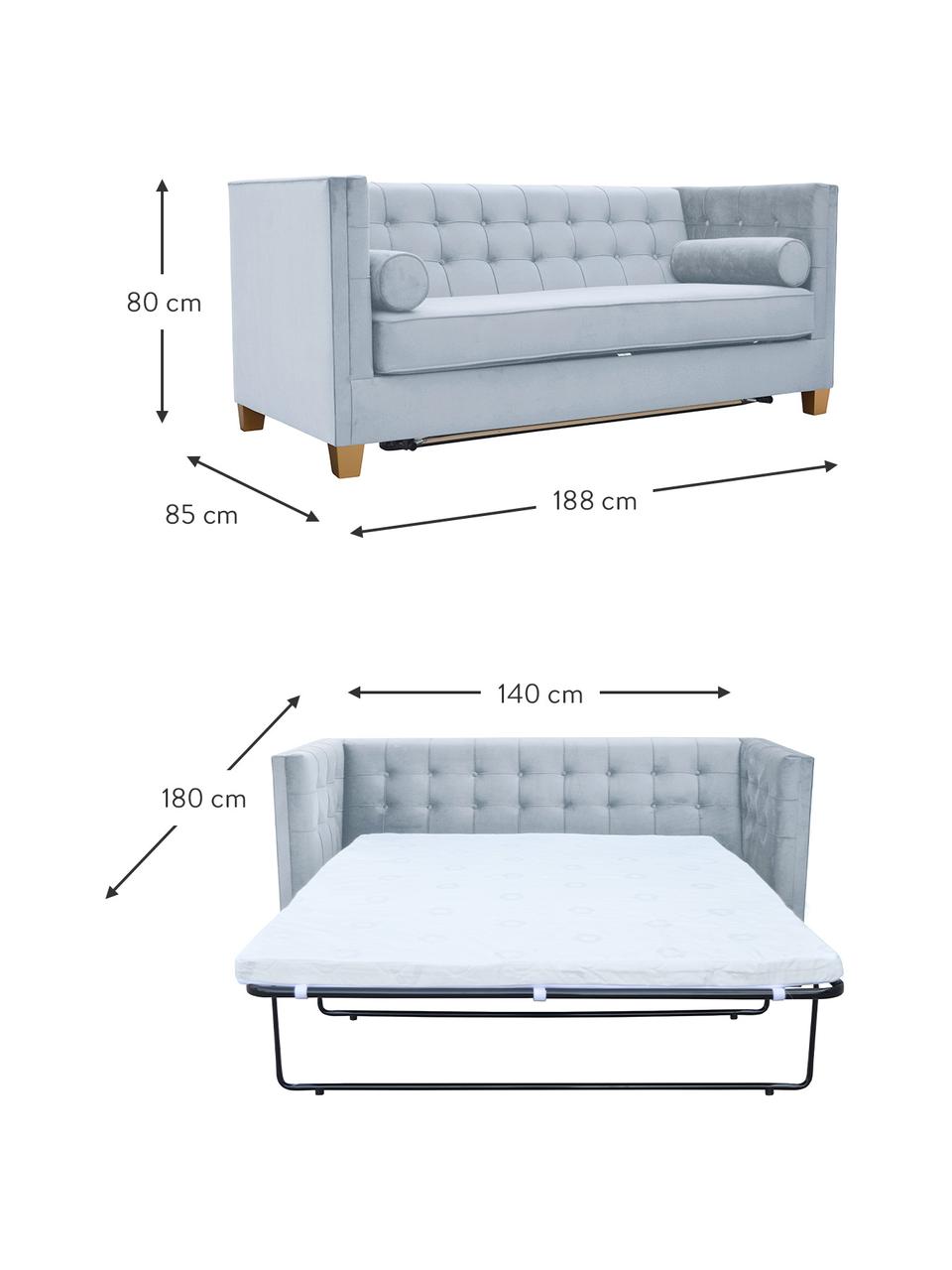 Sofa  z aksamitu z funkcją spania Rosso (2-osobowa), Tapicerka: 100% aksamit poliestrowy, Nogi: drewno lakierowane, Jasny niebieski, S 188 x G 85 cm