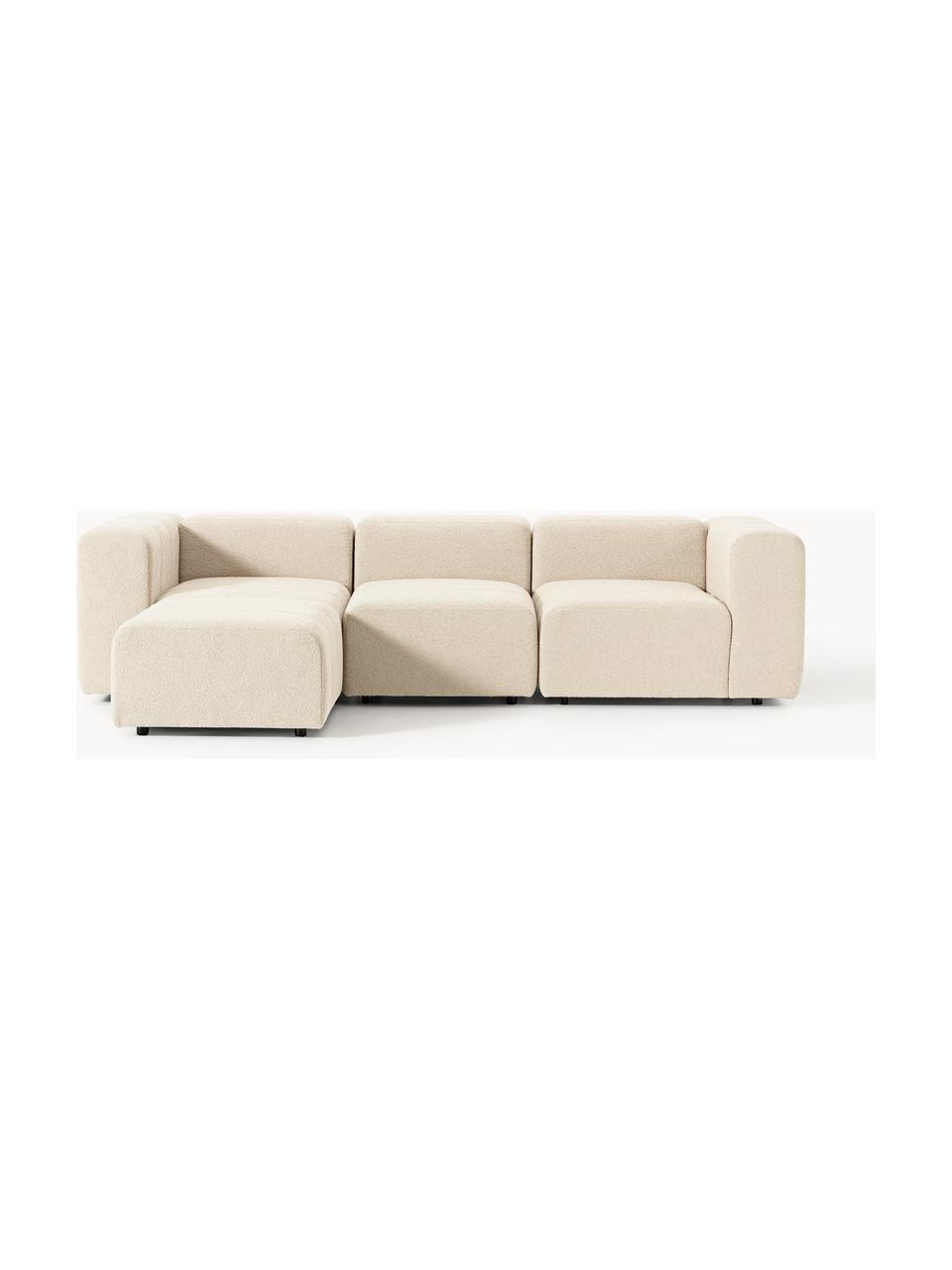 Canapé modulable 4 places en bouclette avec pouf Lena, Bouclette beige clair, larg. 287 x prof. 181 cm