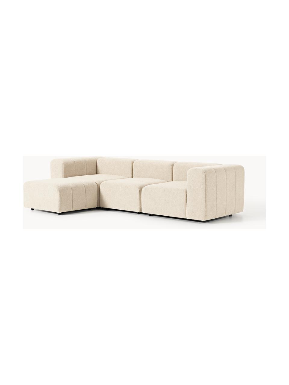 Canapé modulable 4 places en bouclette avec pouf Lena, Bouclette beige clair, larg. 287 x prof. 181 cm