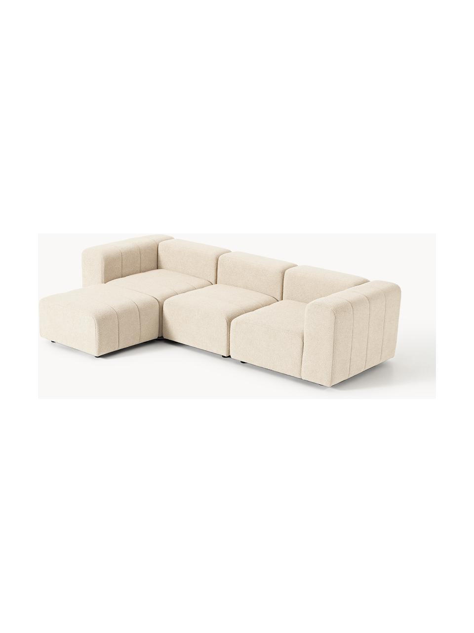 Canapé modulable 4 places en bouclette avec pouf Lena, Bouclette beige clair, larg. 287 x prof. 181 cm