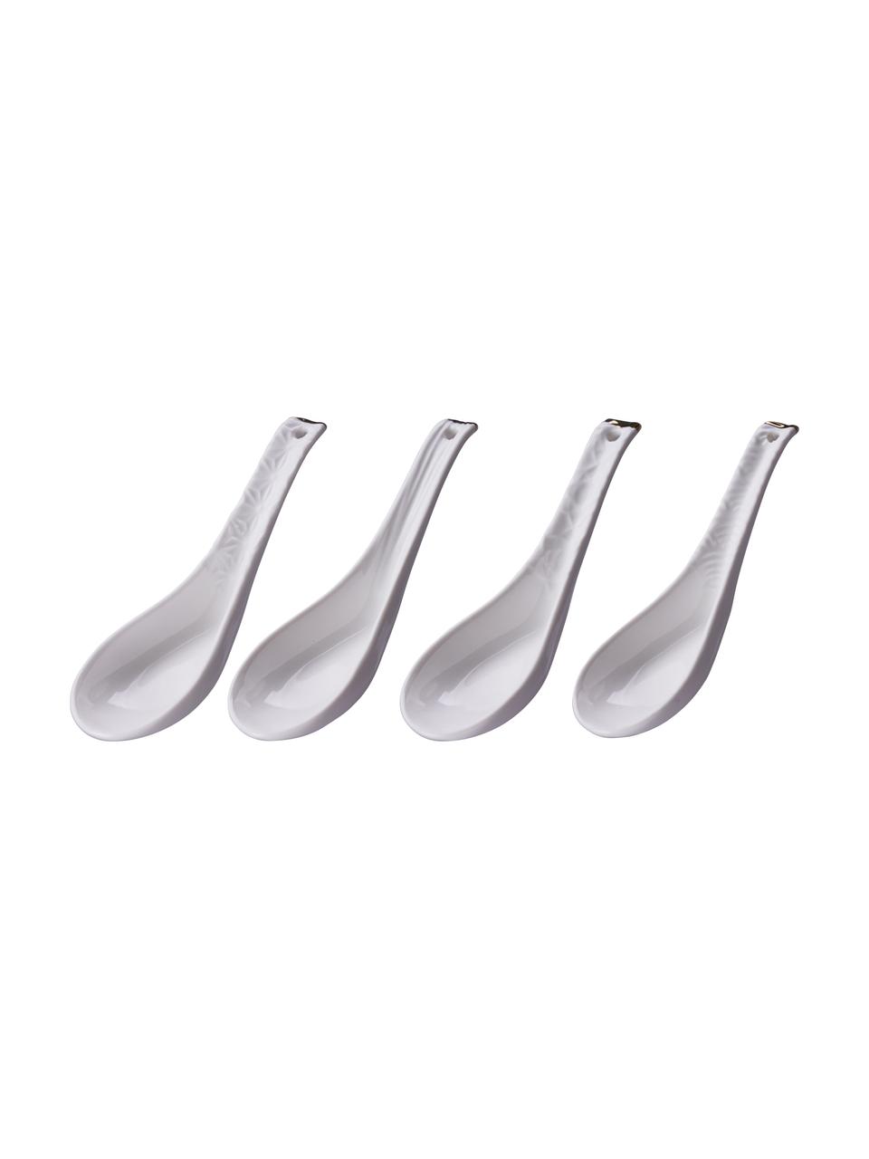 Set 4 cucchiai in porcellana fatti  a mano con struttura Nippon, Porcellana, Bianco, dorato, Larg. 5 x Lung. 14 cm