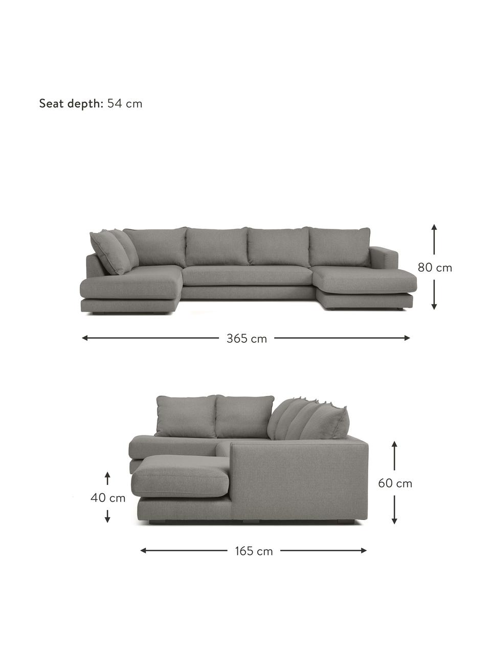 Sofá rinconera Tribeca, Tapizado: 100% poliéster Alta resis, Estructura: madera de pino maciza, Patas: madera de haya maciza pin, Tejido gris oscuro, An 356 x F 195 cm, chaise longue izquierda
