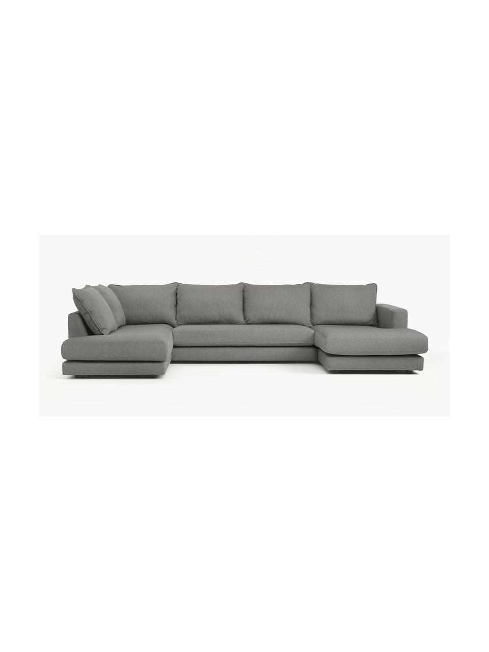 Canapé de salon Tribeca, Tissu taupe, larg. 356 x prof. 195 cm, méridienne à gauche