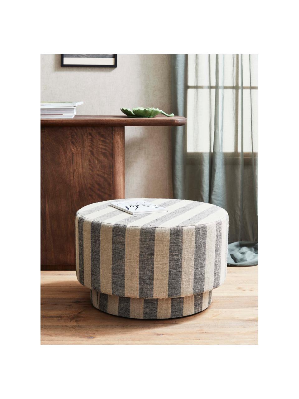 Pouf in lino Ladoga, Rivestimento: 100% lino, Struttura: pannelli MDF (fibra a med, Beige, grigio chiaro, Ø 68 x Alt. 43 cm