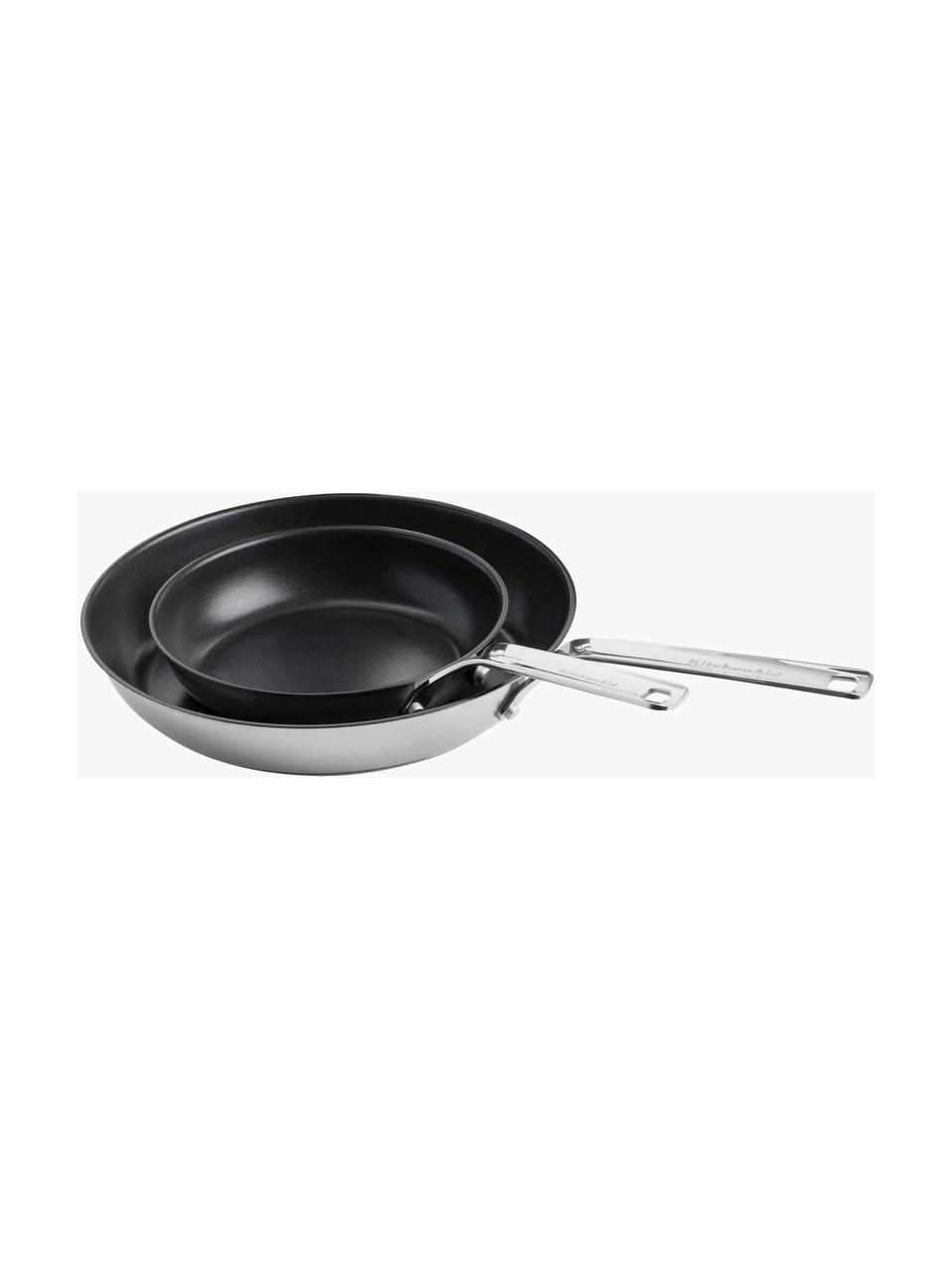 Poêles à frire avec revêtement antiadhésif KitchenAid, lot de 2, Acier inoxydable, Argenté, noir, Lot de différentes tailles