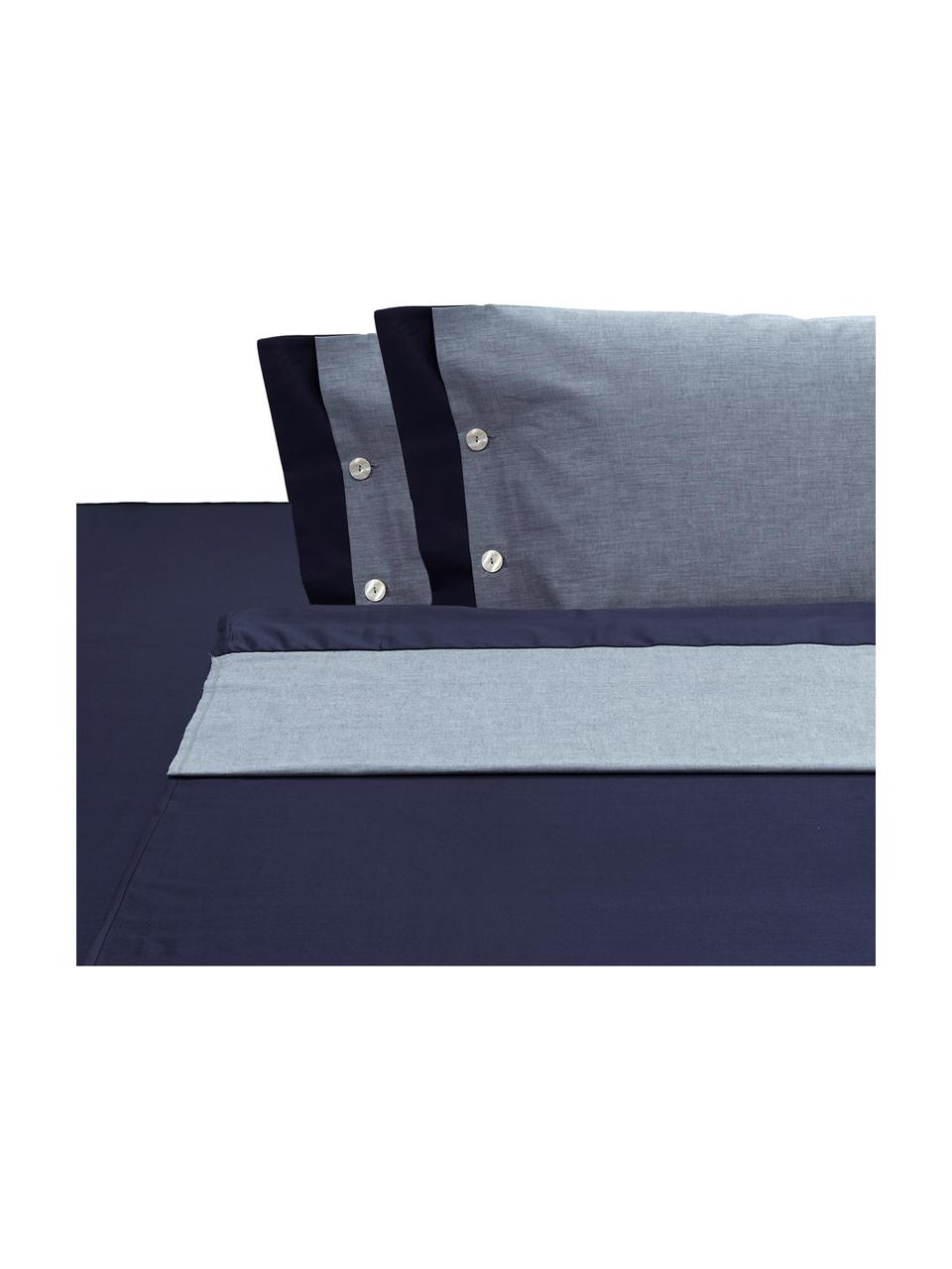 Set lenzuola in raso di cotone Charme, Blu, grigio blu, 250 x 290 cm + 2 federe 50 x 80 cm x lenzuola 180 x 200 cm