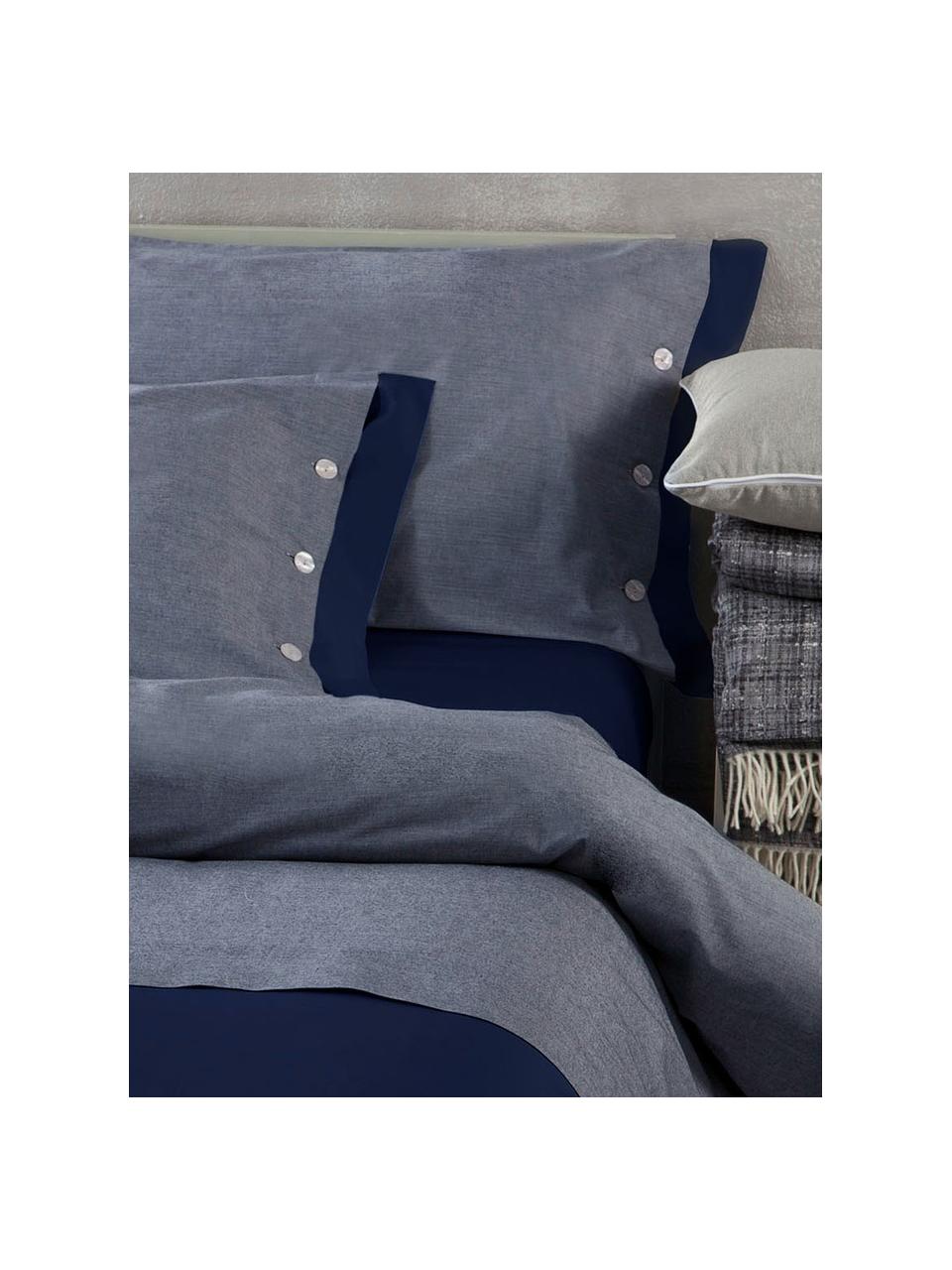 Set lenzuola in raso di cotone Charme, Blu, grigio blu, 250 x 290 cm + 2 federe 50 x 80 cm x lenzuola 180 x 200 cm