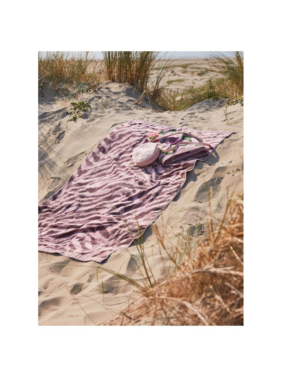 Strandtuch Belen mit Zebramuster in Rot/Rosa, Vorderseite: Velours (GOTS), Rückseite: Jacquard, Rosa, Dunkelrot, 100 x 180 cm