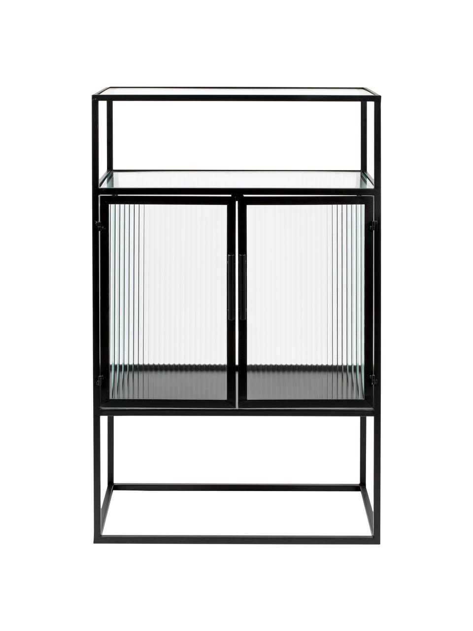 Chiffonnier de metal y vidrio estriado Boli, Estructura: metal con pintura en polv, Negro, An 65 x Al 105 cm