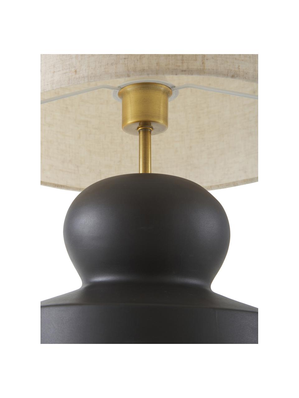 Lampada da tavolo grande in ceramica Georgina, Paralume: tessuto, Base della lampada: ceramica, Decorazione: metallo ottonato, Beige, nero, Ø 33 x Alt. 52 cm