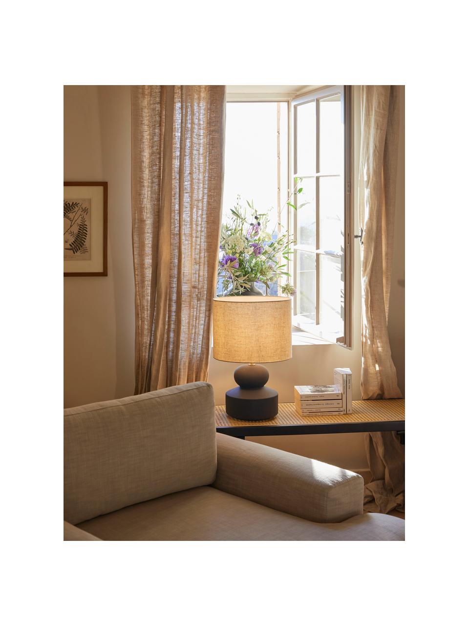 Lámpara de mesa grande de cerámica Georgina, Pantalla: tela, Cable: plástico, Beige, negro, Ø 33 x Al 52 cm