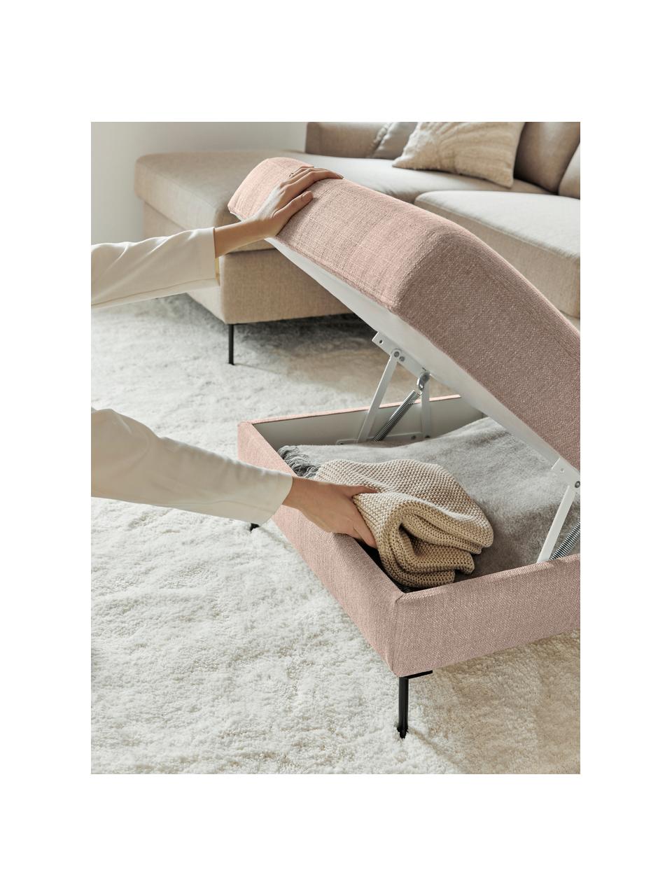 Poggiapiedi contenitore da divano in tessuto taupe Cucita, Rivestimento: tessuto (poliestere) Il r, Struttura: legno di pino massiccio, Piedini: metallo verniciato, Tessuto taupe, Larg. 75 x Alt. 46 cm