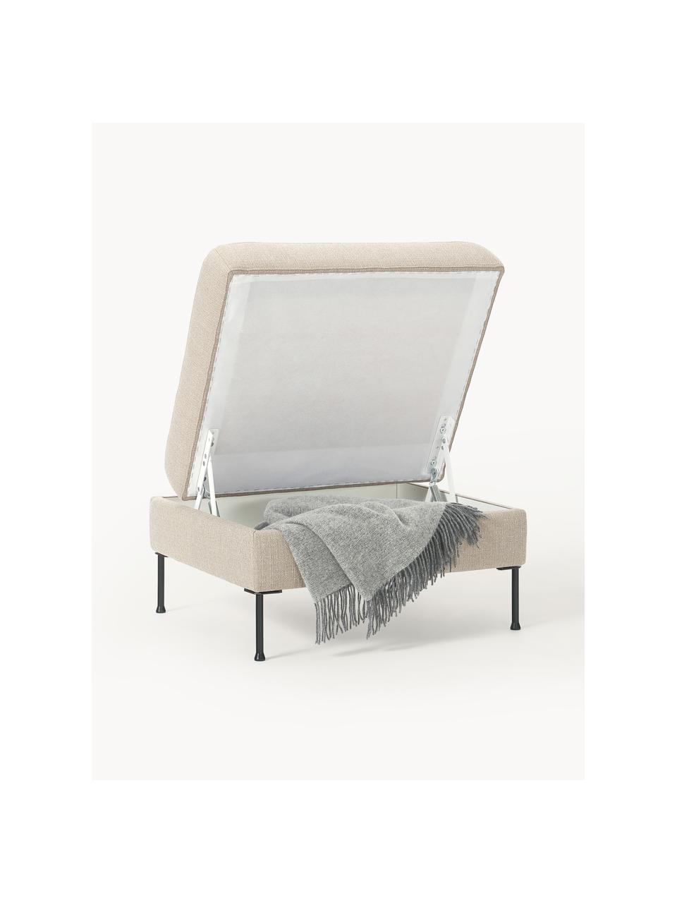 Voetenbank Cucita met opbergruimte, Bekleding: geweven stof (polyester) , Frame: massief grenenhout, Poten: gelakt metaal Dit product, Geweven stof beige, B 75 x D 65 cm