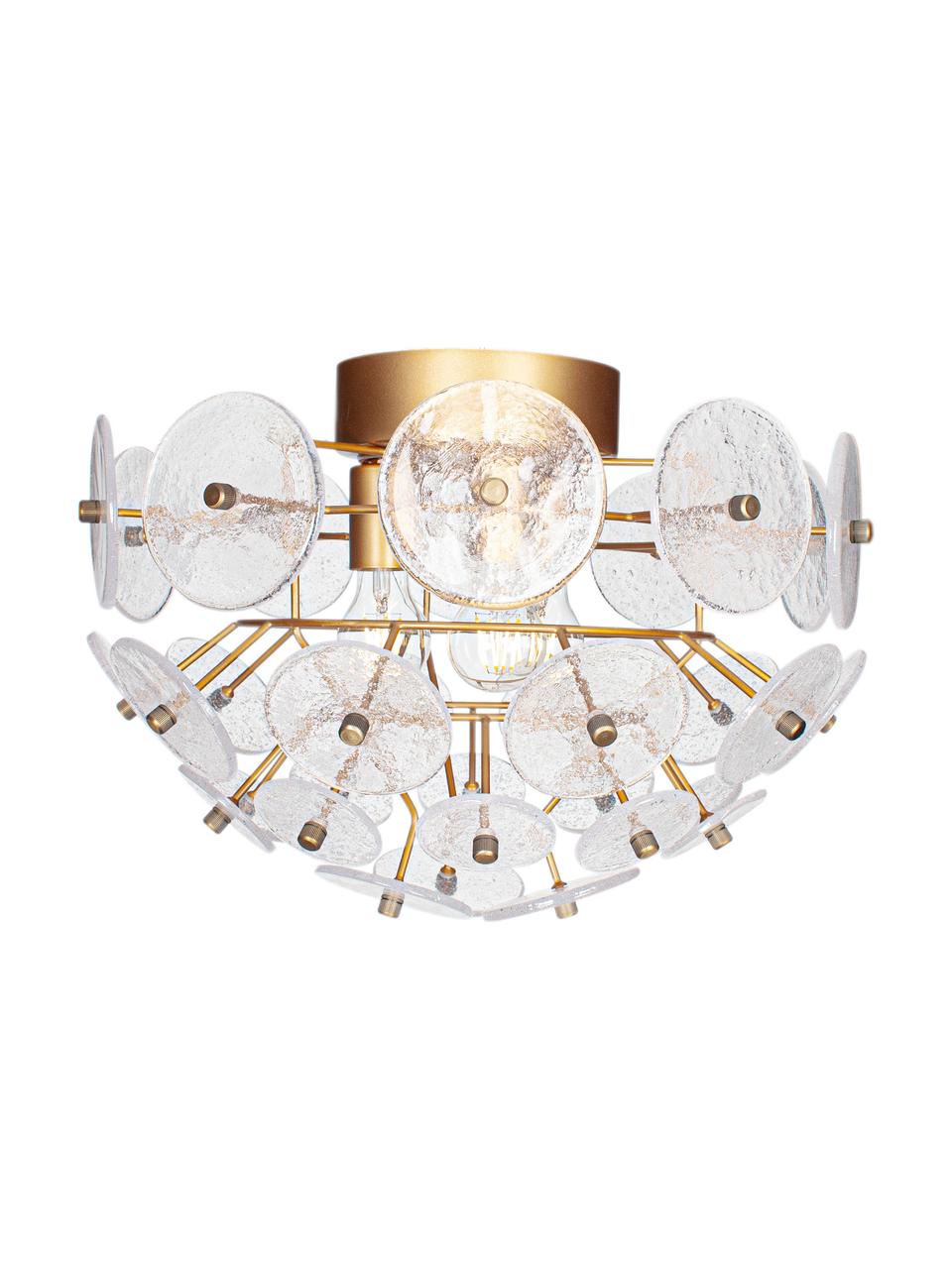 Plafondlamp Retrow in mat goud, Plaat: glas, Goudkleurig, transparant, Ø 50 x H 34 cm