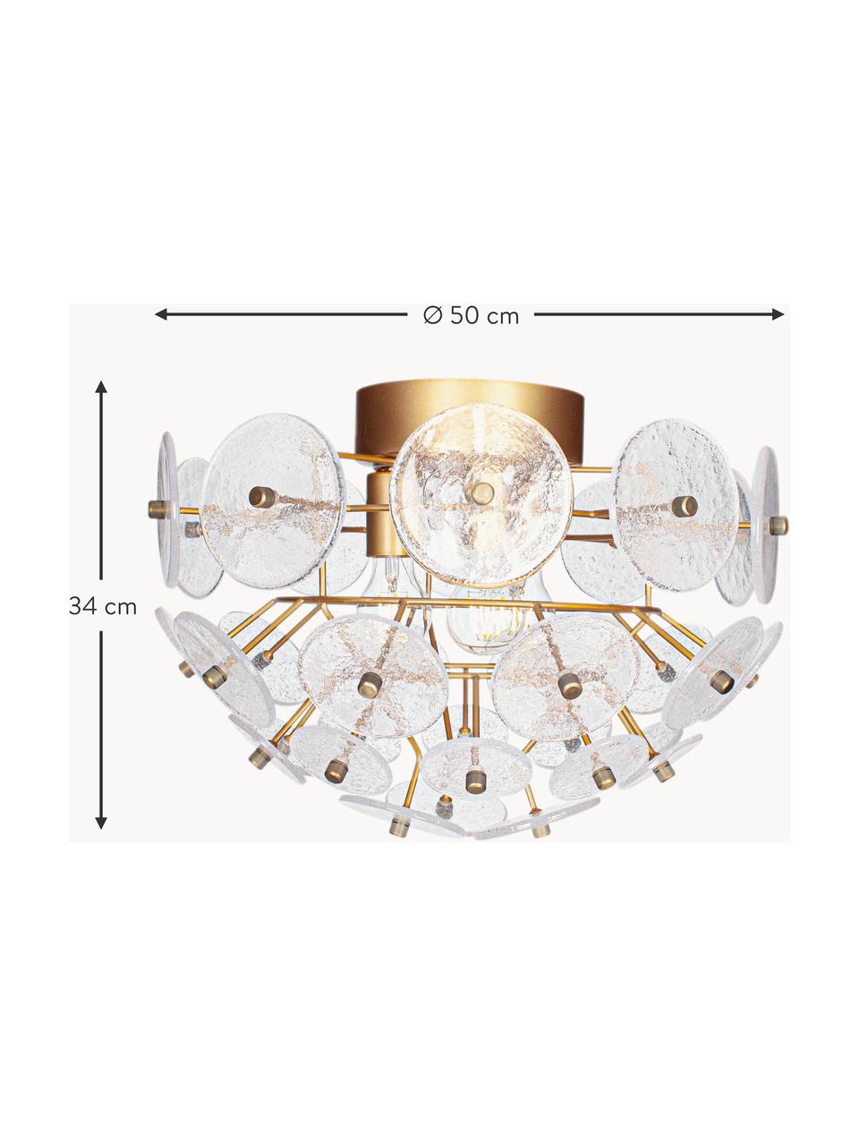 Plafondlamp Retrow, Plaat: glas, Goudkleurig, transparant, Ø 50 x H 34 cm