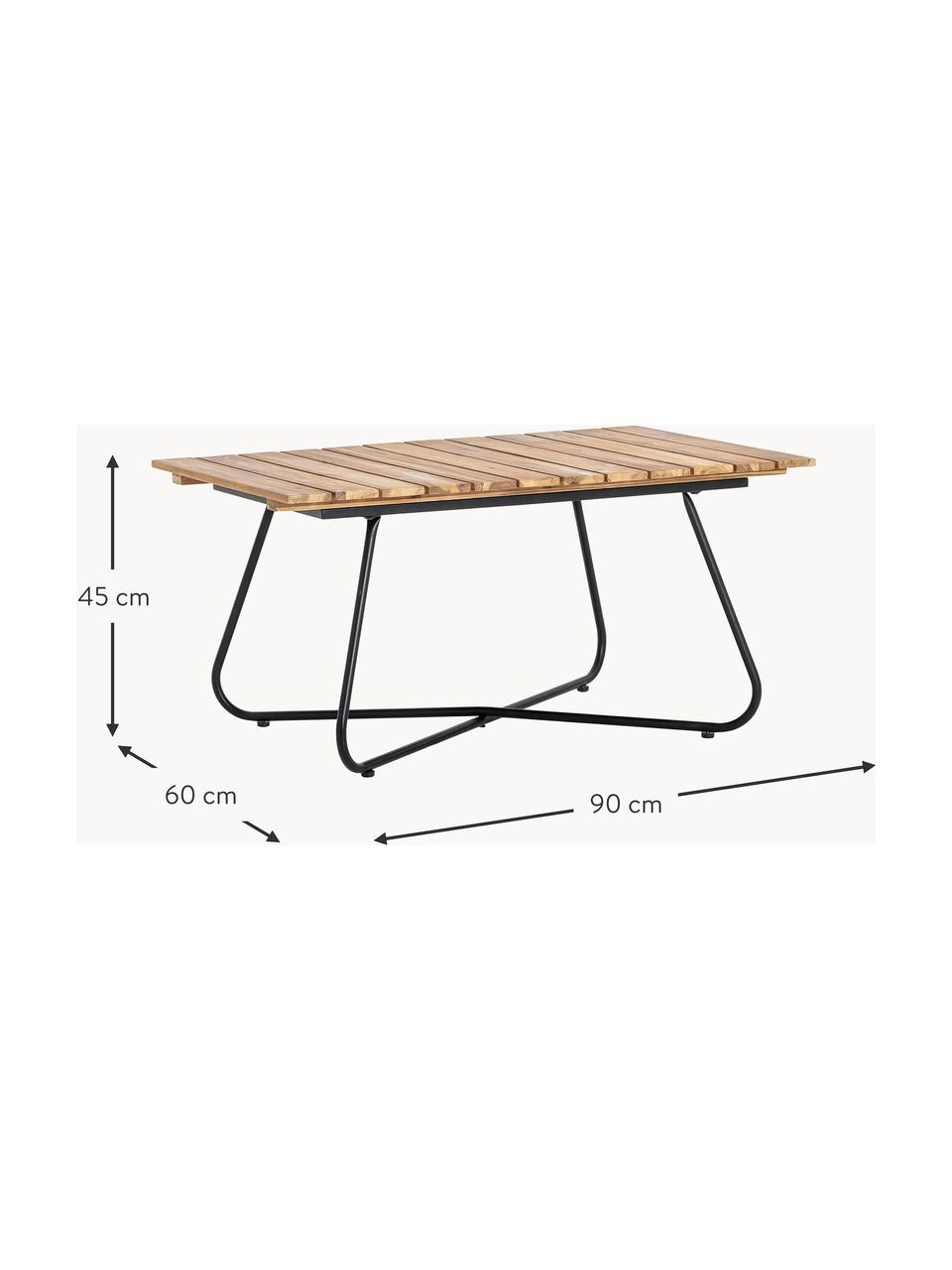 Garten-Couchtisch Hampton aus Akazienholz, Tischplatte: Akazienholz, Gestell: Metall, beschichtet, Akazienholz, Schwarz, B 90 x T 60 cm