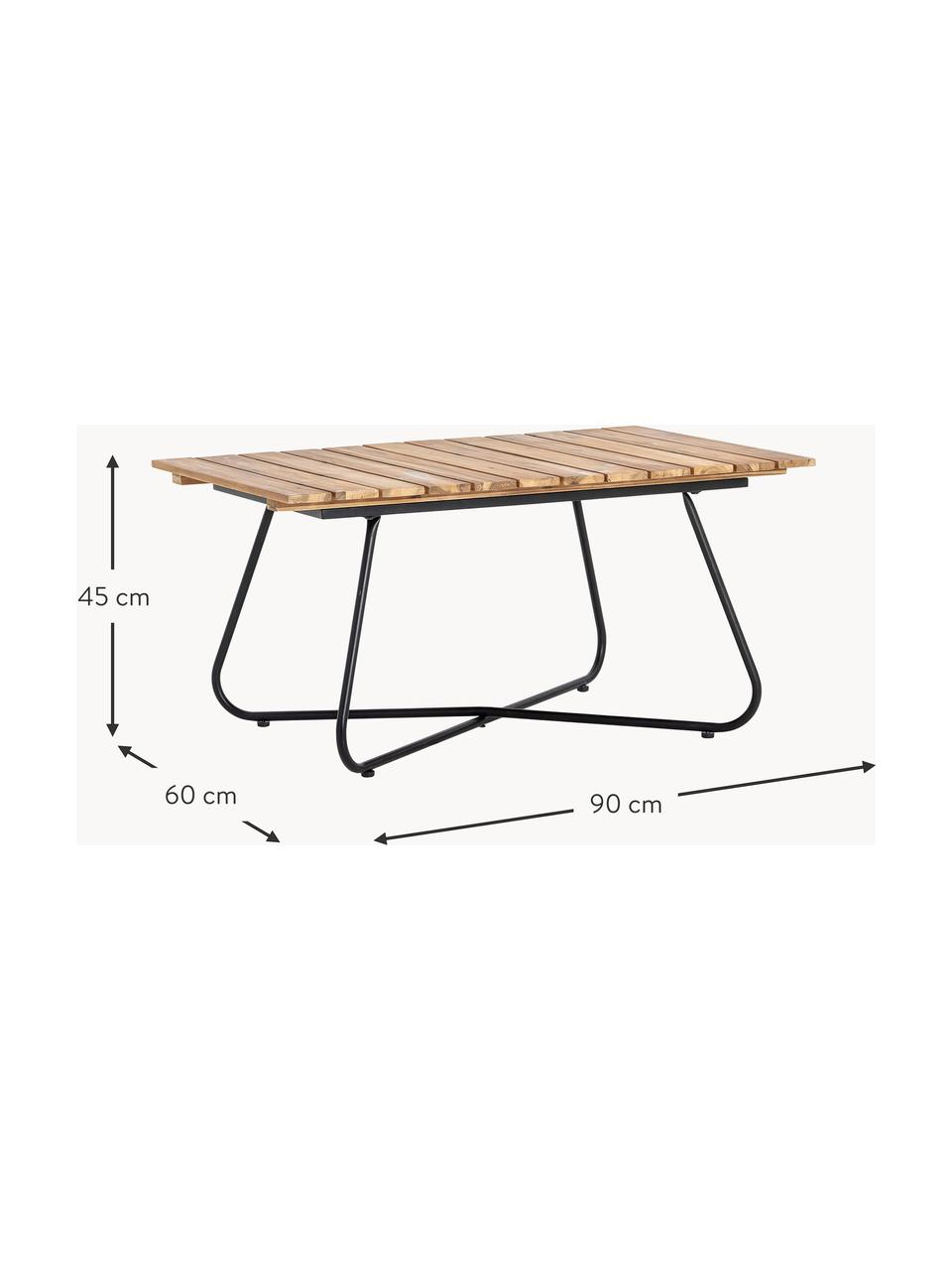 Ogrodowy stolik kawowy z drewna akacjowego Hampton, Blat: drewno akacjowe, Stelaż: metal powlekany, Drewno akacjowe, czarny, S 90 x G 60 cm
